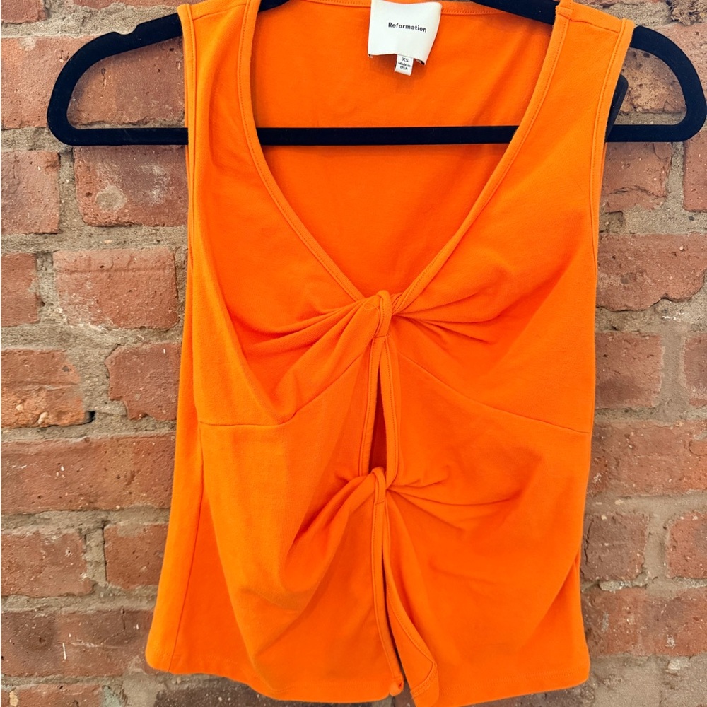 Reformation Orange Twist Front Crop Tank Top Size XS Made in USA